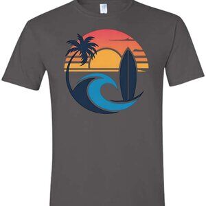 Retro Surfing Beach Scene Short Sleeve T-Shirt